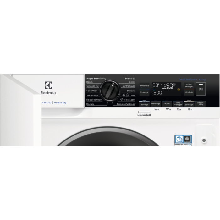 Lave-linge séchant 8kg 52L Electrolux 1600tr/min 59,6cm E- EW7W1684BI