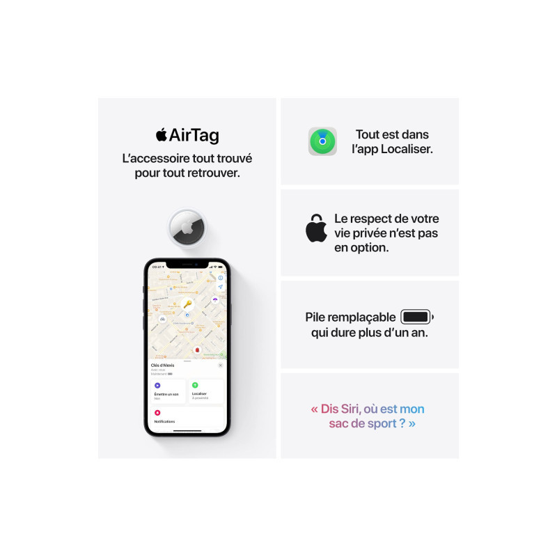 Tracker Bluetooth AirTag Apple Lot de 4 Key Finder avec une