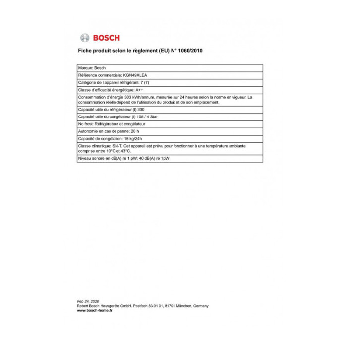 Réfrigérateur combiné inversé Bosch KGN 49 XLEA