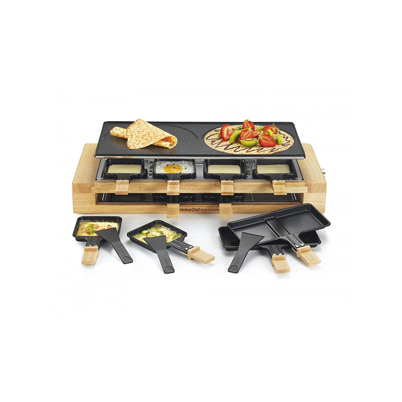 Raclette/Gril/Crêpe 1500w Noire Bois KITCHEN CHEF 8 Personnes